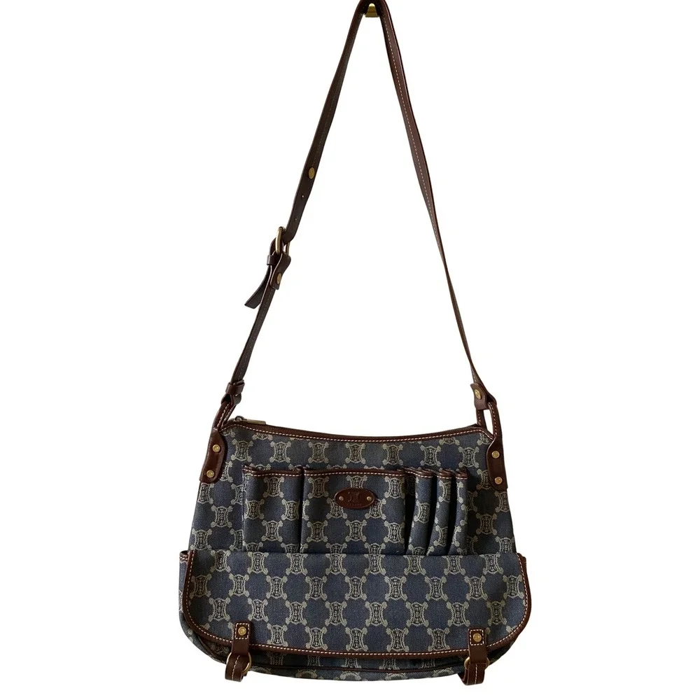 CELINE Paris Macadam Denim Messenger Bag Y2K Shoulder Flap Bag - Picture 2 of 16